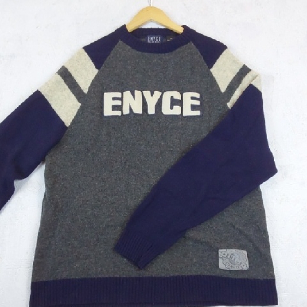 Enyce| Men's Vtg.Navy Cream Hip Hop Crewneck Spell Out Lambswool Sweater Sz.XXL
